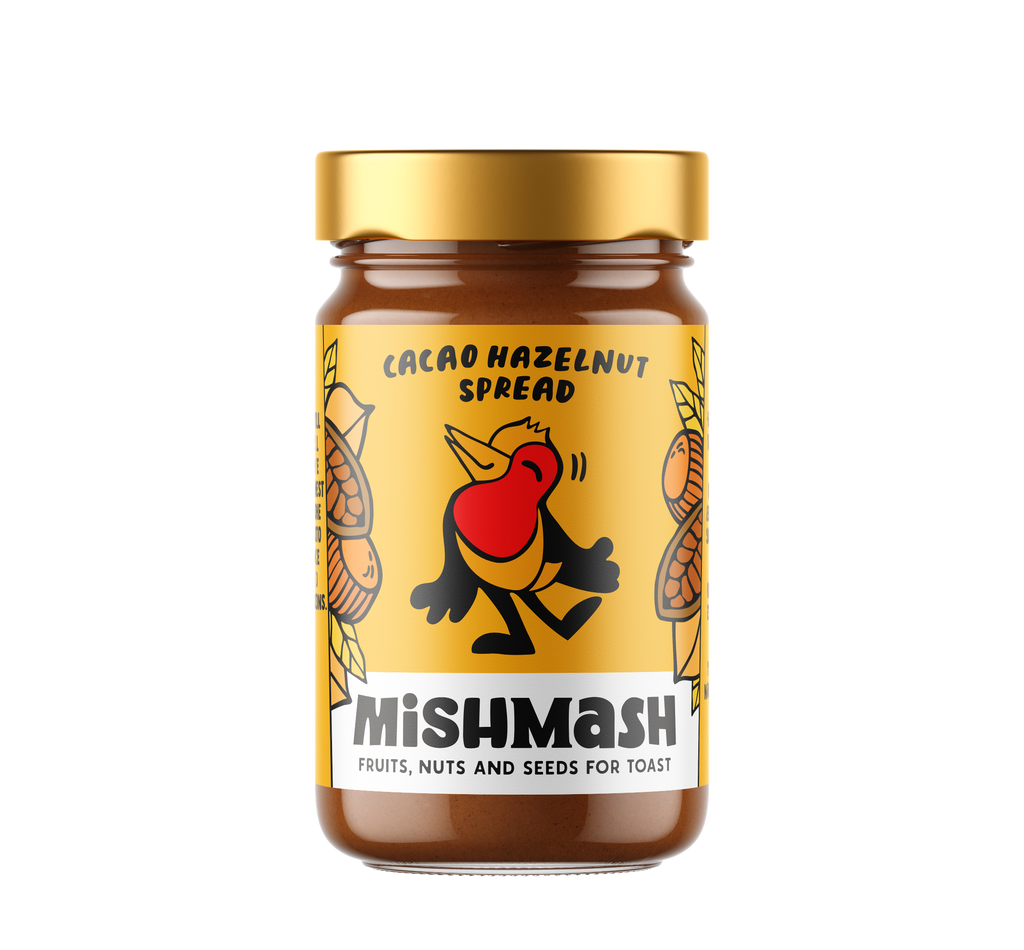 MishMash Cacao Hazelnoot Smeerpasta op basis van fruit, noten en zaden.
